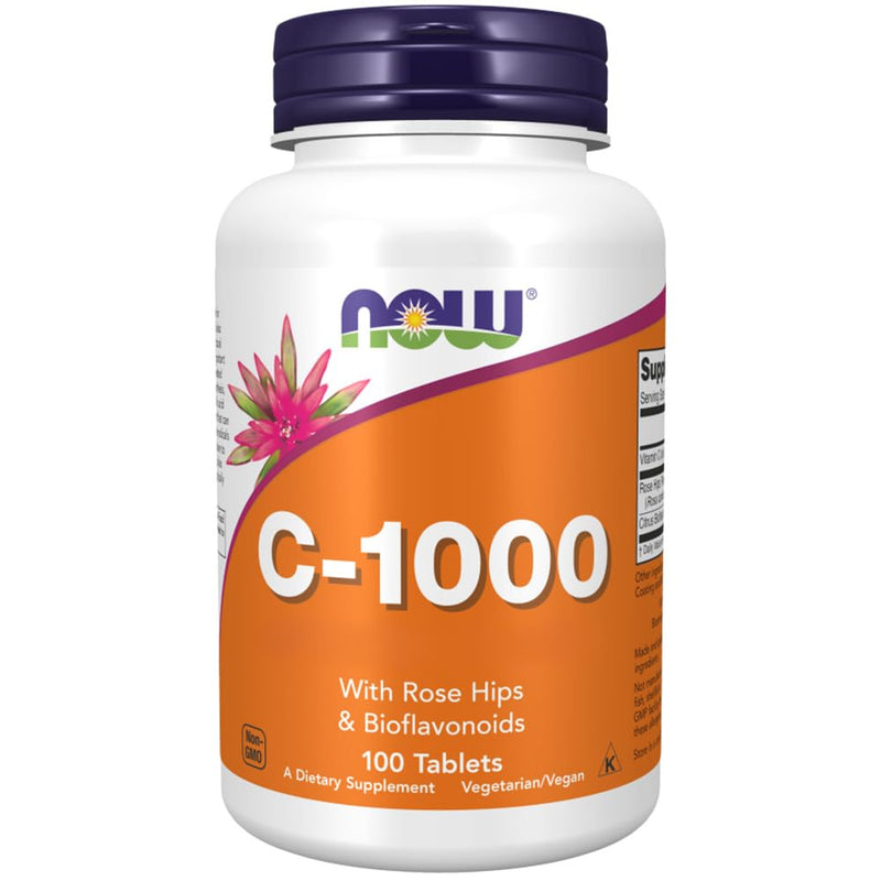 Now Foods, C-1000, Vitamin C, 1000mg, L-Ascorbic Acid, with Rosehip, 100 Vegan Tablets, Lab-Tested, Gluten Free, Vegetarian, Soy Free, Non GMO 100 Tablets