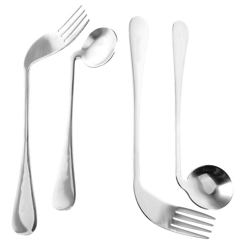 Lurrose 4 Pcs Adaptive Utensils Spoons Forks Set 90 Degree Eating Utensils for Arthritis, Disabled People, Elderly, 7.87 in