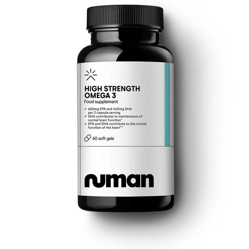 Numan High Strength Omega 3 Fish Oil Capsules - 1000mg Omega-3 with EPA and DHA - Supports Normal Heart and Brain Function - Premium Oil Softgels Gym Supplements