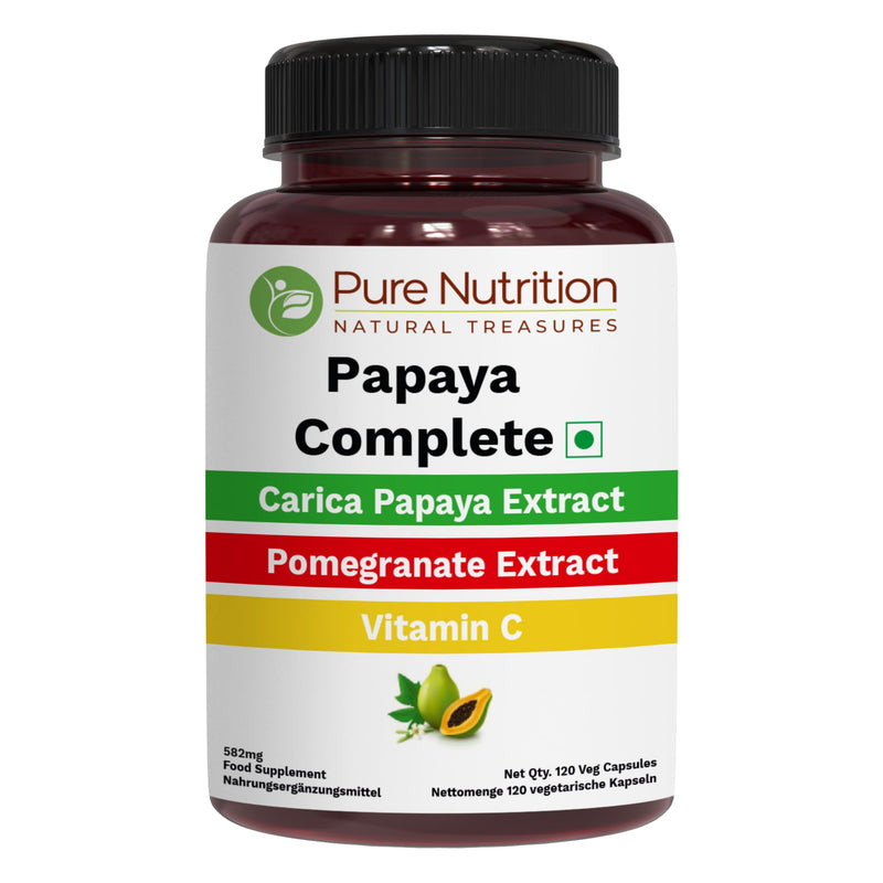 Pure Nutrition Papaya Complete | 120 Caps | Carica Papaya Leaf Extract with Iron, VIT C, VIT A & Folic Acid | Supports Platelet Immunity & Digestion Non-GMO | Gluten-Free 1 count (Pack of 1)