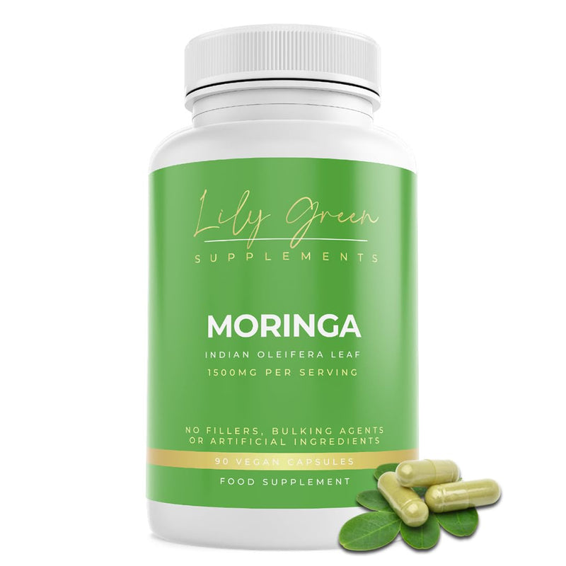 Lily Green Organic Moringa Capsules | High Strength Pure Moringa Supplement | No Artificial Additives | 90 Vegan Capsules | Made in UK