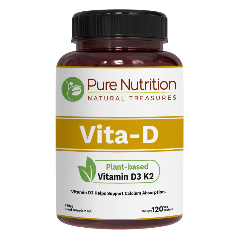 Pure Nutrition Vitamin D3 K2 Supplement (D3 6000iu + K2 MK7 100mcg) | 120 Tabs | Plant Based Vitamin D3 K2 Supplement to Support Calcium Absorption | Vegan Vitamin K2 D3 | Non GMO