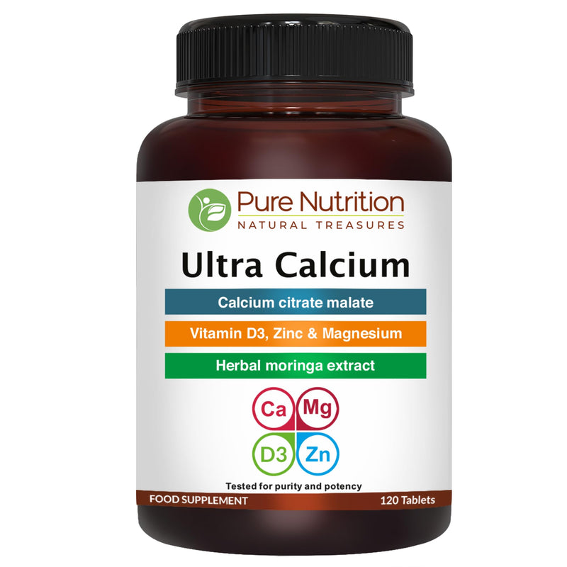 Pure Nutrition Ultra Calcium 1000mg with VIT D3 + K | 120 Tab | Highly absorbable Supplement with Calcium Citrate Malate, VIT D3, K, Moringa Oleifera, Magnesium and Zinc. 120 count (Pack of 1)
