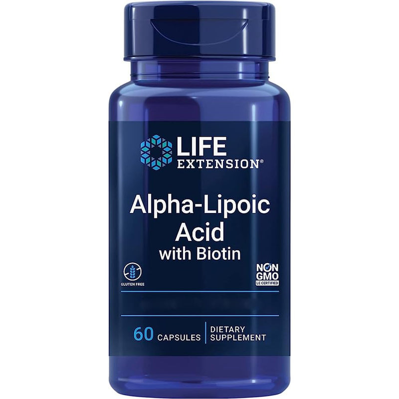 Life Extension, Alpha Lipoic Acid with Biotin, High Dose, 60 Capsules, Lab-Tested, Gluten Free, Vegetarian, Soy Free, GMO Free