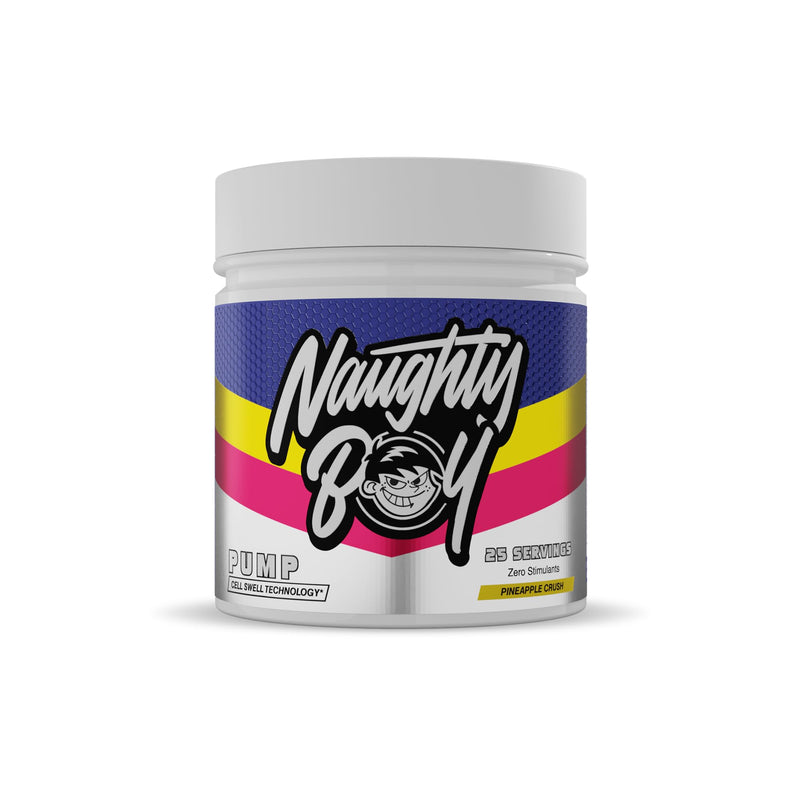 Naughty Boy Cell Swell Technology, Non Stimulant Pre Workout - Pump, Performance & Focus. L-Citrulline 6g, Beta Alanine 3.2g and Added Arginine, 400g - 25 Servings (Pineapple Crush) Pineapple Crush