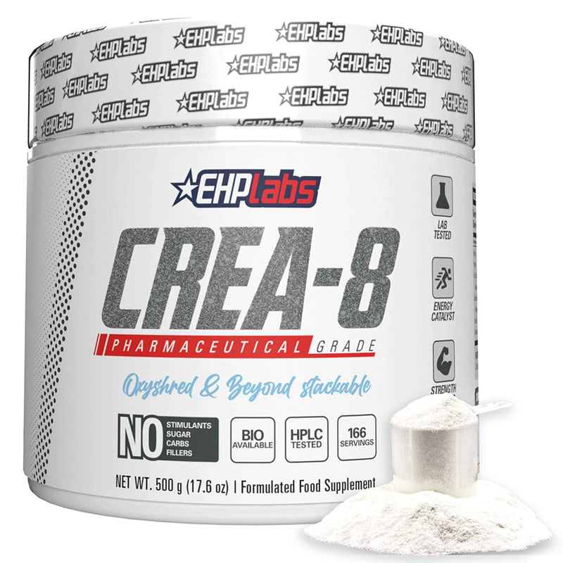 EHP Labs CREA-8 Micronized Creatine Monohydrate Powder - Unflavored Creatine Powder for Muscle Growth, Increased Strength, Enhanced Energy Output and Improved Performance - 100 Servings (500g) Unflavoured 100 Serves