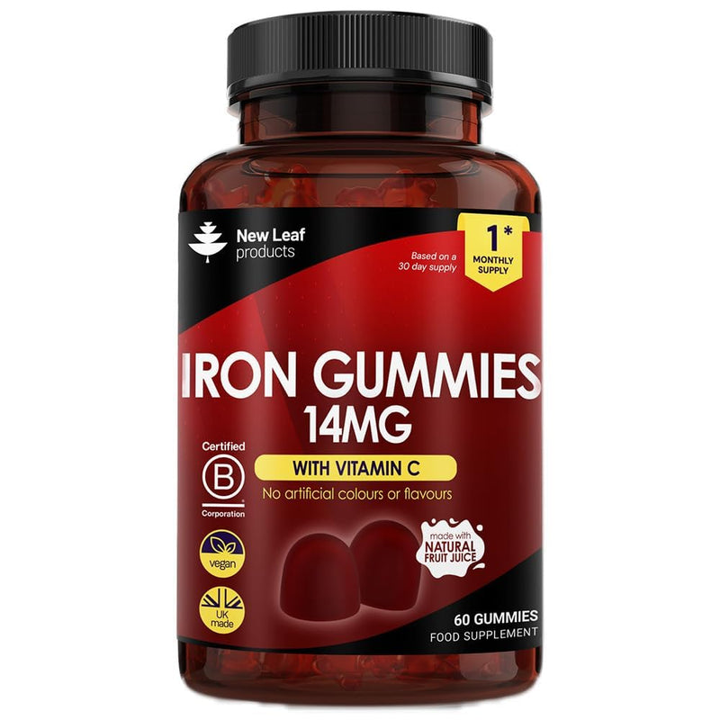 Iron Gummies with Vitamin C for Added Absorption - 60 Gummies for Women & Men - Real Fruit Juice (1 Month Supply) Iron Supplements Tasty Alternative to Tablets 14mg Per Serving Unflavoured