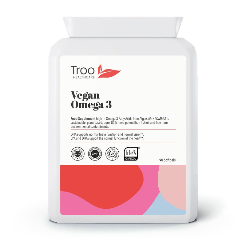 Troo Health Care Vegan Omega 3 Algal Oil 1332mg Per Serving - Provides 732mg Omegas Including a Minimum of 400mg DHA & 200mg EPA - Sustainable Plant Source Omega Oil Softgels - 90 Capsules - UK Made