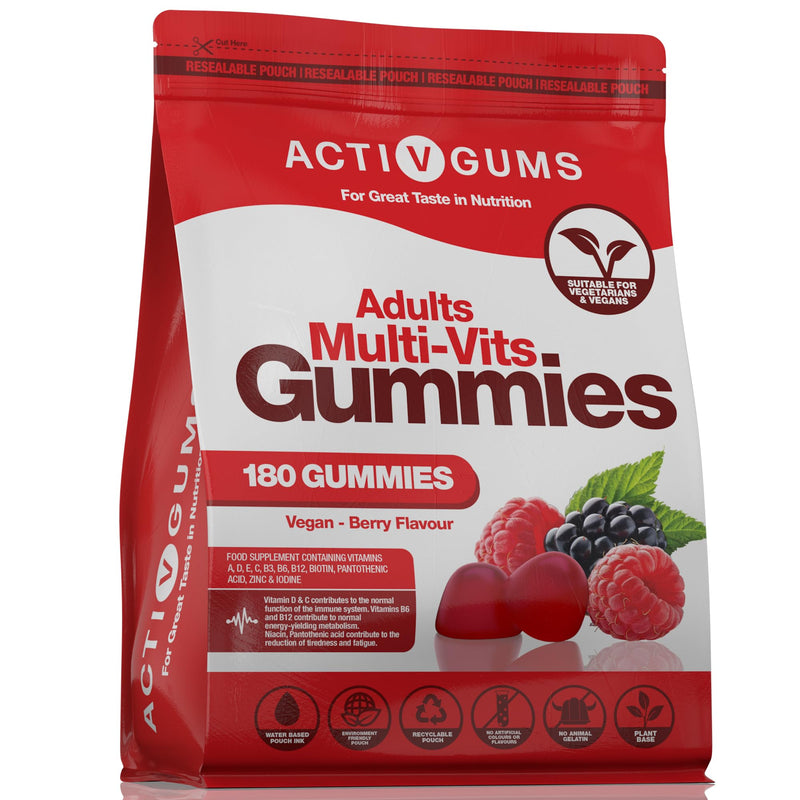 Adults Multivitamins 180 Vegan Gummies | 90 Days Supply | 11 Essential Vitamins & Minerals A,D,E,C,B3,B6,B5,B12, Biotin, Zinc & Iodine | | Resealable & Recyclable Pouch | For Men & Women by ActivGums®