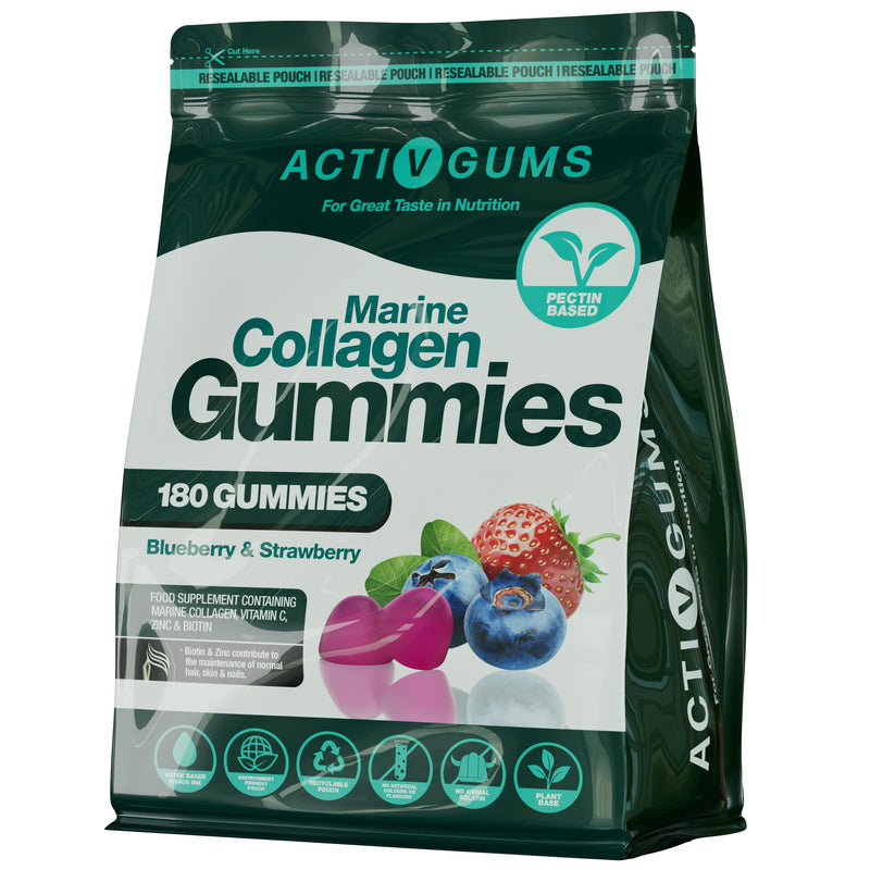 Marine Collagen Complex 180 Gummies | Strawberry & Blueberry Flavour | Contains Marine Collagen, Vitamin C, Zinc & Biotin | Resealable & Recyclable Pouch | Suitable for Age 5+ by ActivGums®