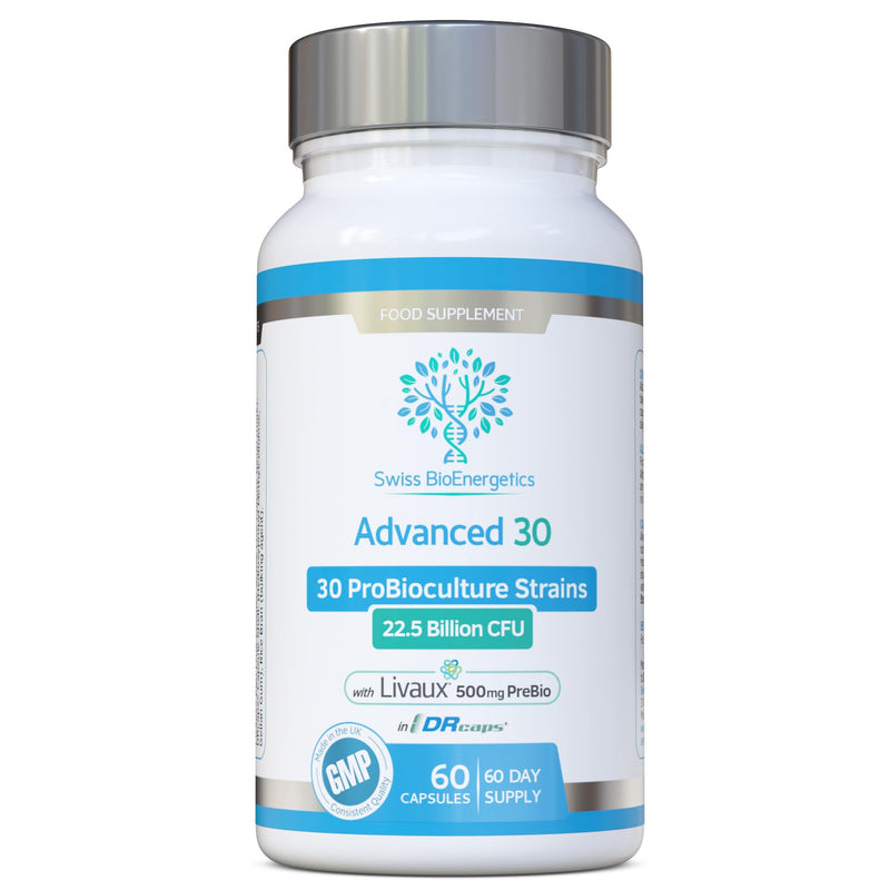 Bio Cultures Complex Probiotics & Prebiotics — 30 Strains, 22.5 Billion CFU, Live Bacteria — Gut Health Digestive Supplement with Prebiotics — Delayed Release Capsules, 60 Day Supply — UK Made