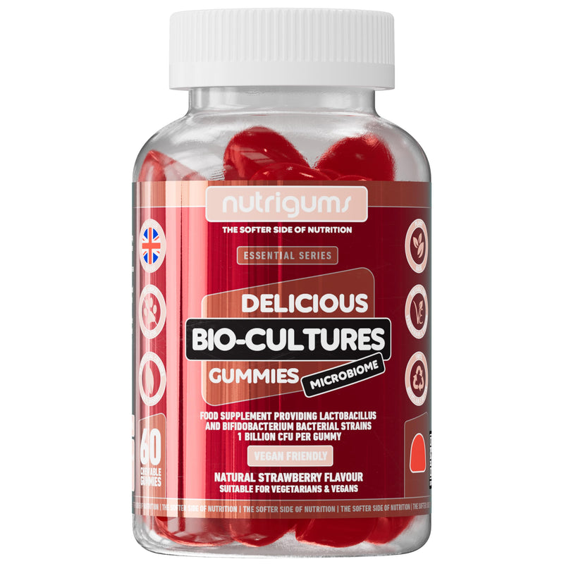 Bio-Cultures Microbiome Complex Gummy | 12 Multi-Strain Probiotics 1 Billion CFU | Acidophilus & Bifidobacterium | Strawberry Flavour | 60 Vegan Gummies | Support Wellbeing & Gut Heath by NUTRIGUMS®