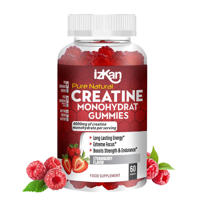 Creatine Monohydrate Gummies 4000mg for Men & Women - 60 Chewable Creatine Gummies Strawberry Flavoured Creatine | Pre Workout Gym Supplement| Vegan | (1 Months Supply) (1) 1