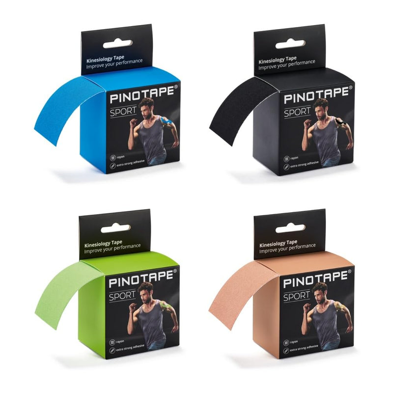 Pinotape Sport Classic Set 3 Tapes 5 cm x 5 m Waterproof Kinesio Tape Extra Strong Blue Black and Light Beige
