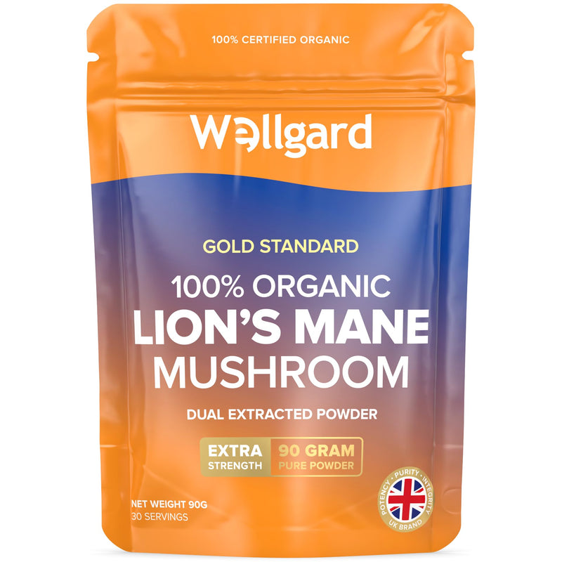 Wellgard Organic Lion's Mane Mushroom Powder 90 Grams - Mushroom Supplement, Dual Extract, Easy to Use, Certified Organic 90 g (Pack of 1)