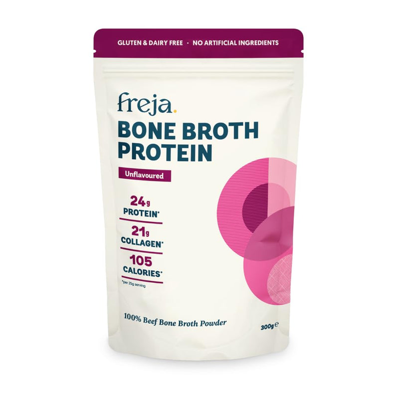 Freja Bone Broth Powder | 100% Natural Collagen & Protein Powder | Pure Beef, Grass-Fed | Amino Acids & Minerals | Nutrition for Healthy Gut, Skin, Hair & Nails | 300g (15 Servings)