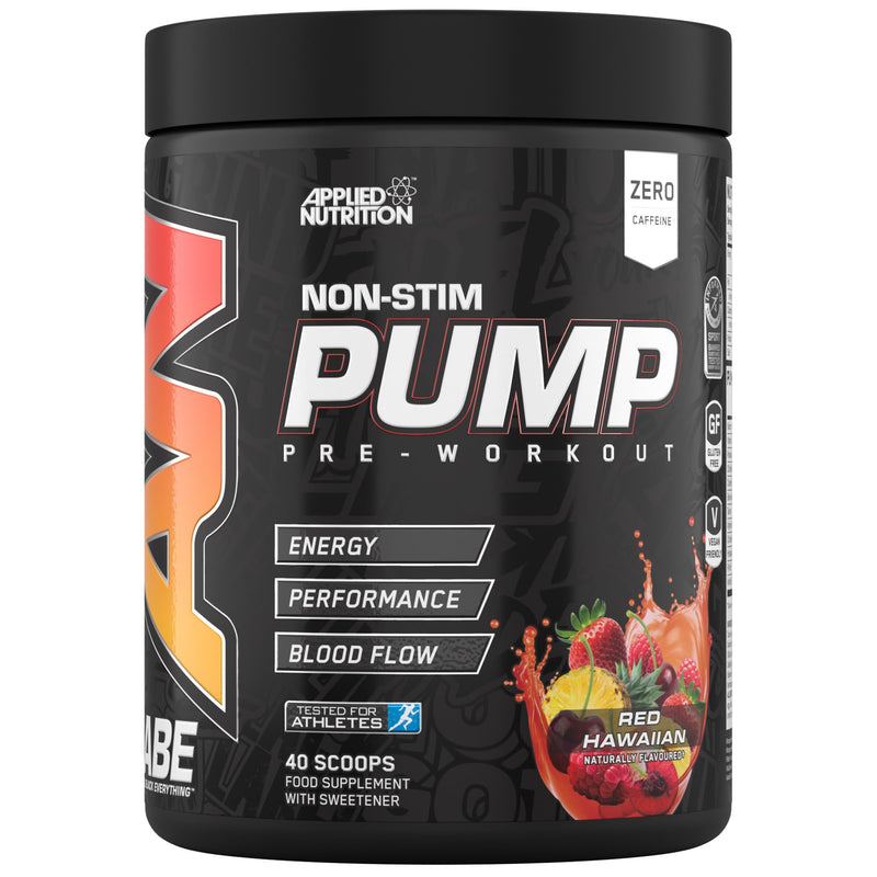 Applied Nutrition ABE Pump Pre Workout - All Black Everything Stim Free Pump Pre Workout Powder | Pump, Energy & Strength with Citrulline, Creatine, Beta-Alanine (500g - 40 Servings) (Red Hawaiian) Red Hawaiian