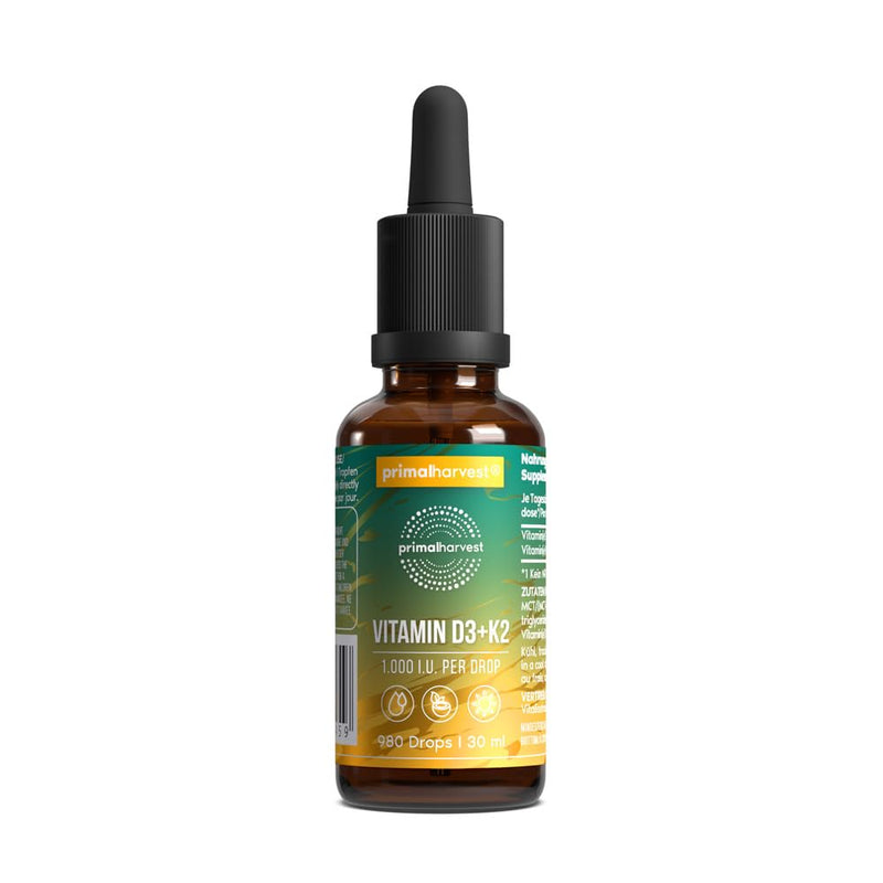 Primal Vitamin D3 & K2 Drops by Primal Harvest - Nutritional multivitamin with MCT Oil, Liquid Vitamin with Dropper Bottle, for Men and Women, 980 Drops (1 Pack) 30 ml (Pack of 1)