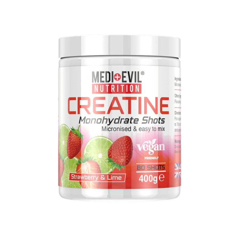 Medi-Evil Nutrition Creatine Monohydrate Powder 400g, Strawberry and Lime Flavour, Micronised for Easy Mixing, Improves Strength and Physical Performance