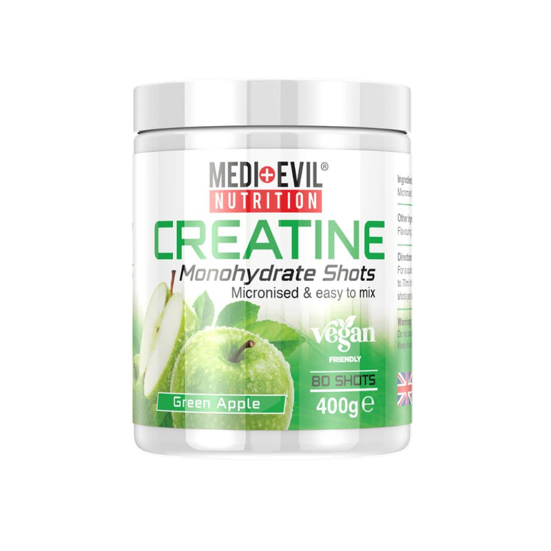 Medi-Evil Nutrition Creatine Monohydrate Powder 400g, Green Apple Flavour, Micronised for Easy Mixing, Improves Strength and Physical Performance
