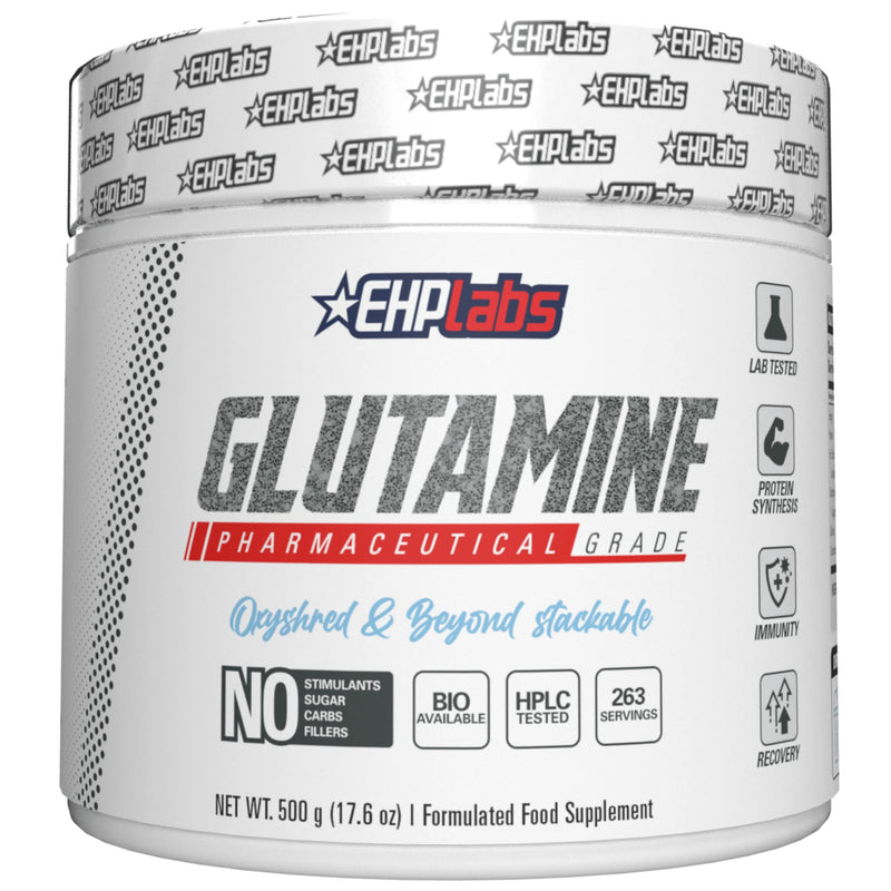 EHP Labs L Glutamine Powder Amino Acids - L-Glutamine Supplement for Gut Health (500g) Improves Muscle Recovery, Focus & Concentration - 100 Servings