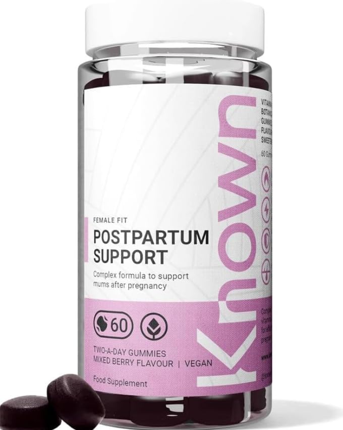 Known Postpartum Support Gummies – Mixed Berry Flavour – Vegan Multivitamin Gummy Supplement with Iron, Biotin, Choline & Vitamins – Post Pregnancy Recovery & Energy – 1 Month Supply – for Women