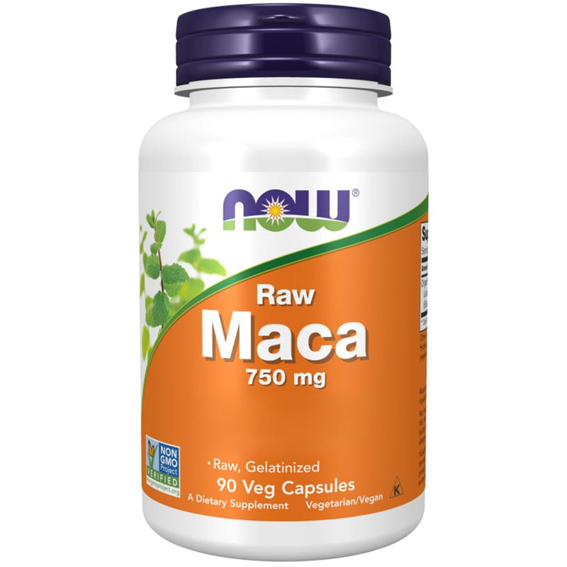 Now Foods, Raw Maca, 750mg, Maca Root, Lepidium meyenii, 90 Vegan Capsules, Lab-Tested, Soy Free, Vegetarian, Gluten Free, Non GMO