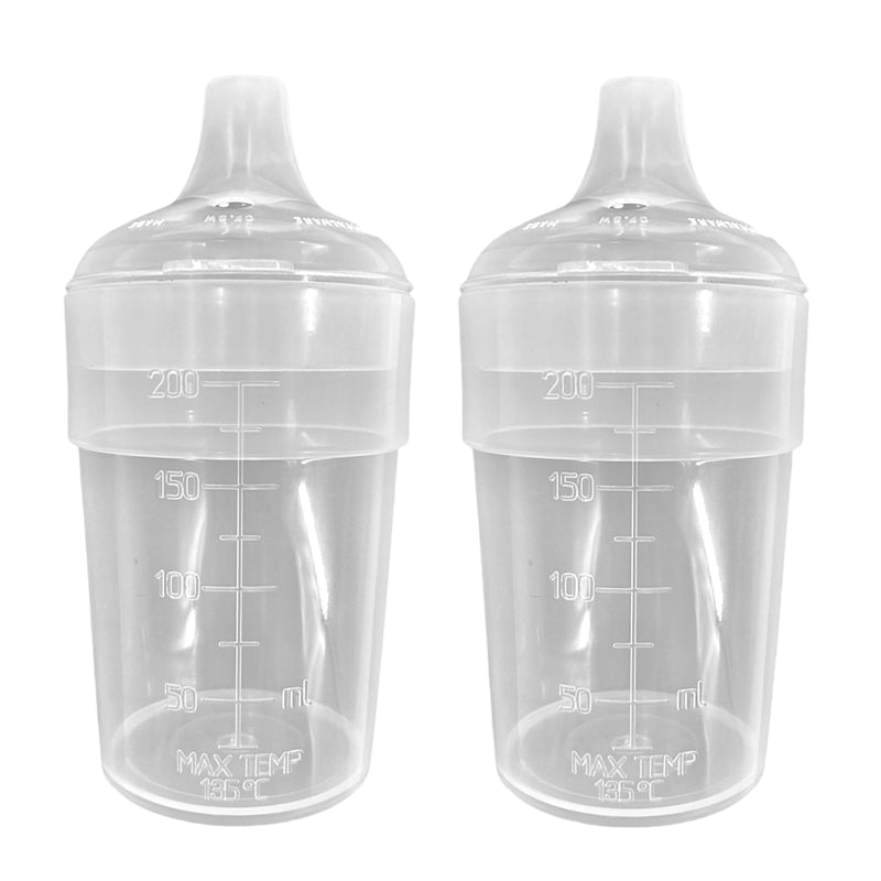 2 Pack Clear, Wide Spout, Feeding Beakers 200ml With Graduated Measurements In ML And Max Temperature, Spill-Proof, DishWasher And Microwave Safe, Care Homes, Carers, Reusable UK Made (Wide Spout II)