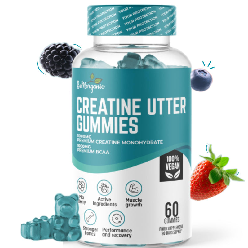 Premium Creatine Monohydrate Gummies 5000mg with 1000mg BCAAs High Strength Workout Support for Muscle Power Strength & Recovery Vegan & Sugar Free Performance Formula 60 Tasty Gummies for Men & Women