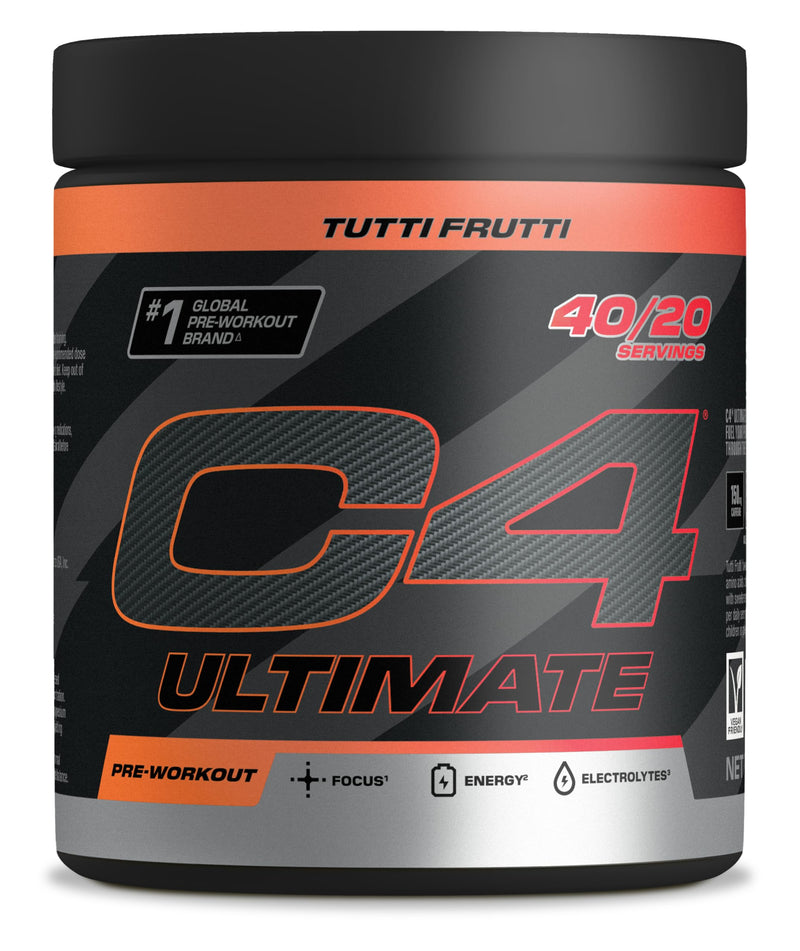 C4 Ultimate Pre Workout Powder Tutti Frutti 20 Servings, 40 if Single Scooped | Zero Sugar Pre Workout with Caffeine 300mg, L Citrulline 7000mg, Beta Alanine 4800mg, Vitamins and Electrolytes 20 Servings (Pack of 1)