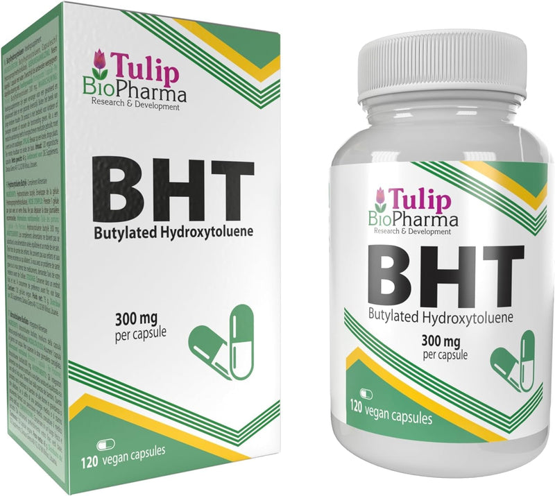 BHT (Butylated HydroxyToluene) 300mg 120 Vegan Capsules, Anti Aging & Antioxidant, Immune System Booster, 3rd Party Lab Tested, High Strength Supplement
