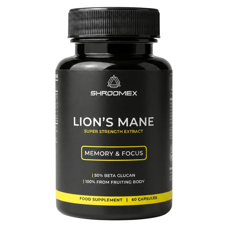 Lions Mane Mushroom Supplement | 1000mg Per Capsule | Dual Extract 50% Beta Glucan Supplements | 100% Fruiting Body | Memory & Focus | 60 Vegan Capsules | UK Made