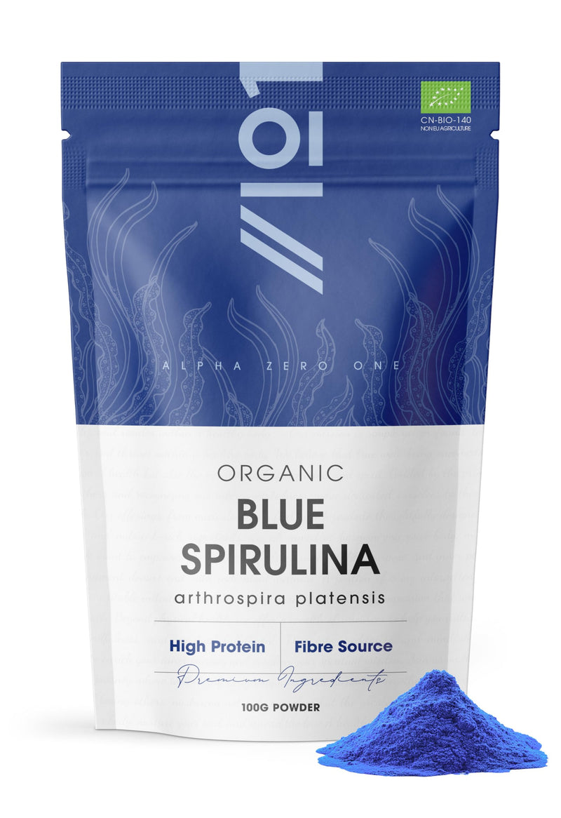Organic Blue Spirulina Powder 100g – 100% Natural Phycocyanin for Smoothies – Vibrant Blue Food Colouring & Ingredient – Rich in Protein – Resealable and Recyclable Pouch by Alpha01 100 g (Pack of 1)