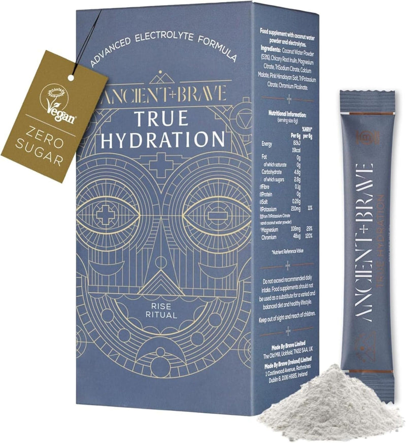 Ancient + Brave True Hydration - Electrolyte Powder 15 x 6g Sachets - Magnesium, Potassium, Chromium - Coconut Water Blend for Morning Replenishment, Post Workout Recovery - Vegan, Natural Flavor 90g Sachets