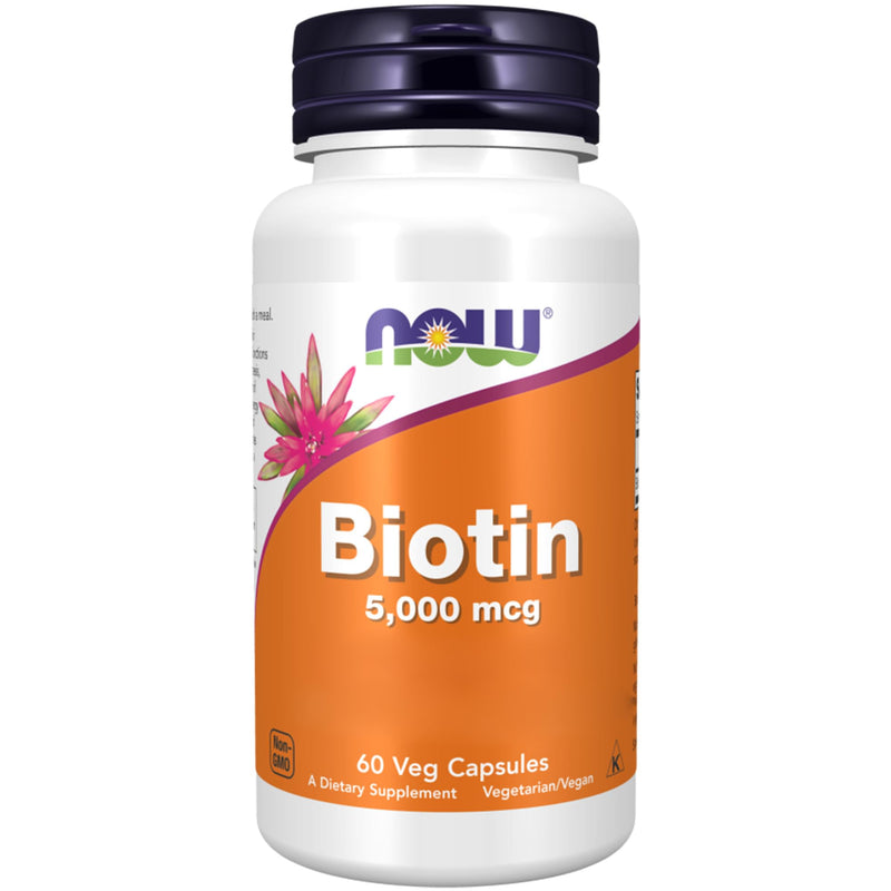 Now Foods, Biotin, 5000mcg, Vitamin B7, High Dose, 60 Vegan Capsules, Gluten Free, Soy Free, Vegetarian, Non GMO 60 Capsules