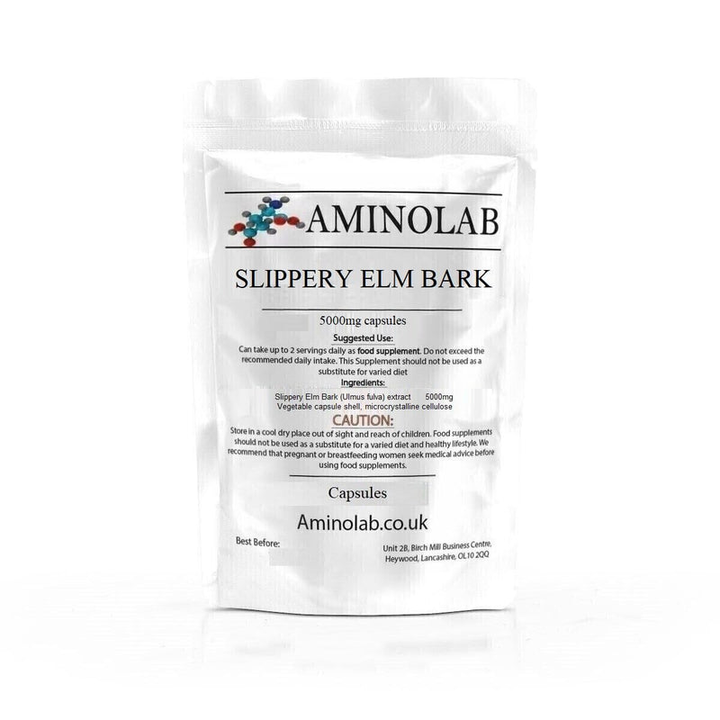 AMINOLAB - Slippery Elm Bark 5000mg 240 Capsules - Supports Throat & Respirtory Health, Relieves Heart Burn - HIGH in Fibre