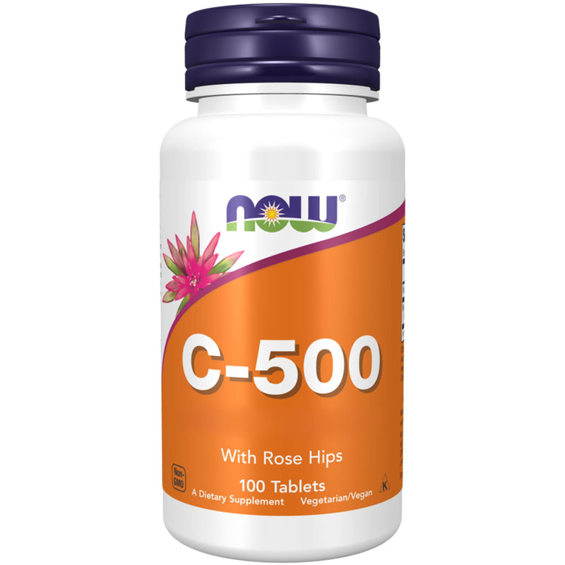 Now Foods, C-500, Vitamin C, 500mg, L-Ascorbic Acid, with Rosehip, 100 Vegan Tablets, Lab-Tested, Gluten-Free, Vegetarian, Soy-Free, Non-GMO 100 count (Pack of 1)