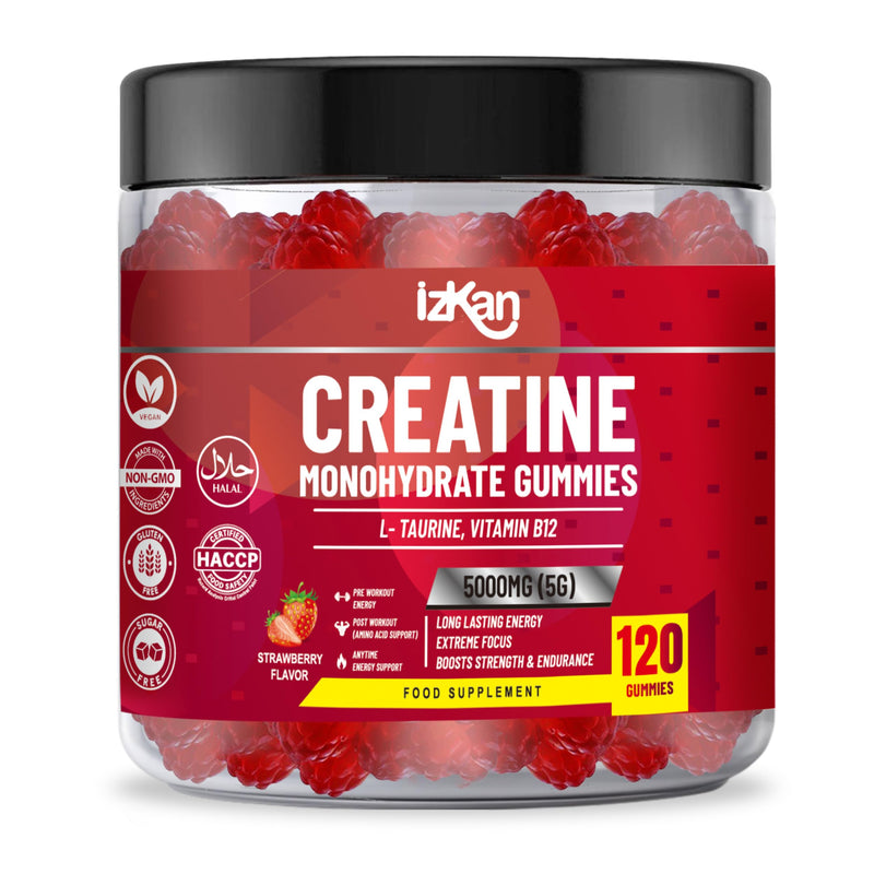 Creatine Gummies 5000mg (5G) for Men & Women - 120 Chewable Creatine Monohydrate Gummies Strawberry Flavoured | Pre Workout Gym Supplement| Muscle Boost| 4 Per Day - Vegan & Halal (1X) 1x 120 count (Pack of 1)