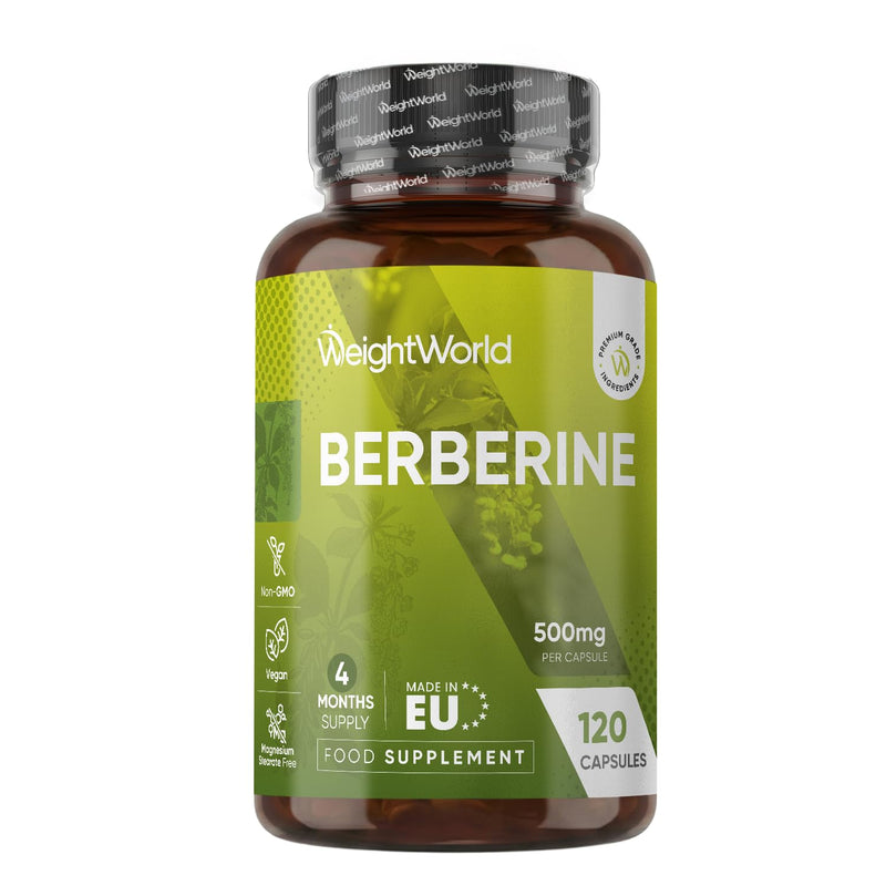 Berberine Supplement - 500mg per Capsule - 4 Months Supply - 120 Capsules - Stable Berberine Form- 1 per Day - Vegan-Friendly & Non-GMO - Sourced from Berberis Aristata