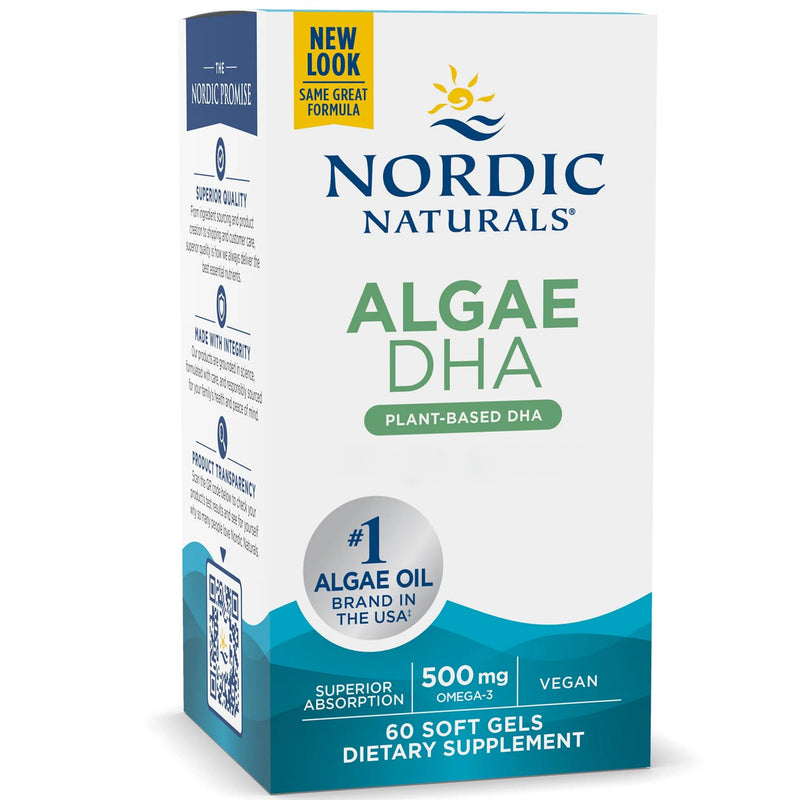 Nordic Naturals, Algae DHA, 500mg Vegan DHA from Algae Oil, 60 Vegan Softgels, Lab-Tested, Vegetarian, Soy-Free, Gluten-Free, Non-GMO