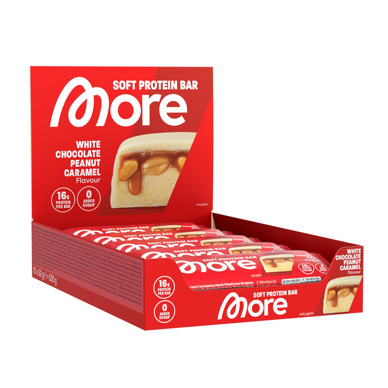 MORE NUTRITION Soft Protein Bar - White Chocolate Peanut Caramel, 10 x 50 g, High Protein Bar with no added sugar, Made in Germany 1 count (Pack of 10)