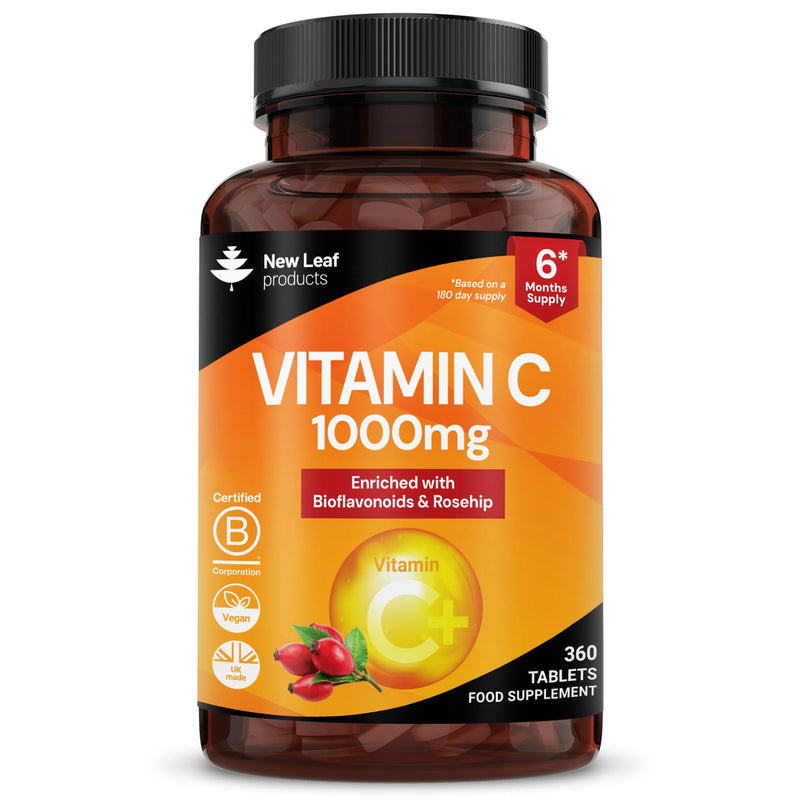 Vitamin C Tablets 1000mg - Enriched with Bioflavonoids & Rosehip - Premium Vitamin C Supplements - 360 Vegan Vitamin C Tablets High Strength Ascorbic Acid VIT C for Normal Immune System UK Made 360 count (Pack of 1)