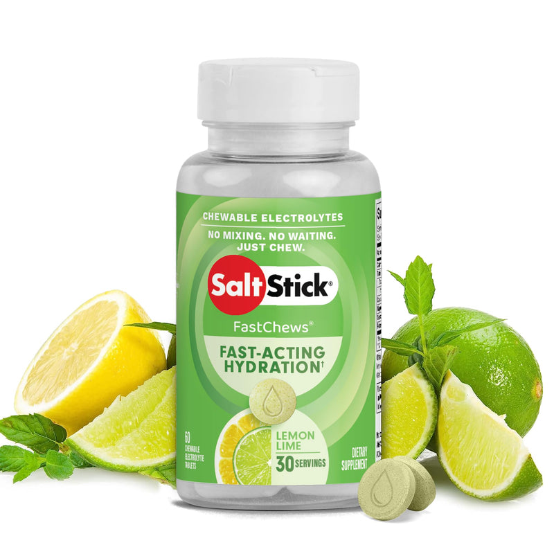 SaltStick FastChews Electrolytes | 60 Chewable Electrolyte Tablets | Salt Tablets for Runners and Endurance Sports Nutrition | Hydration Electrolyte Chews | Vegan | Lemon Lime | 60 Tablets