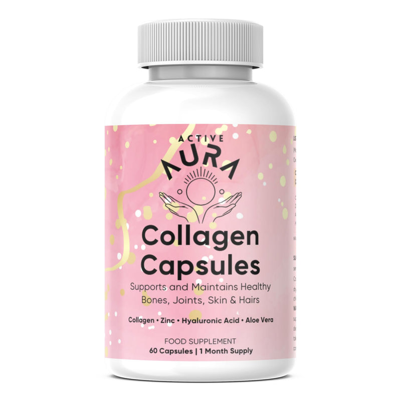 Active Aura | Collagen Capsules 1200mg – Daily Beauty & Wellness Support | Natural Bovine Collagen Blend with Hyaluronic Acid, Aloe Vera & Zinc | Once-a-Day Formula | 30-Day Supply