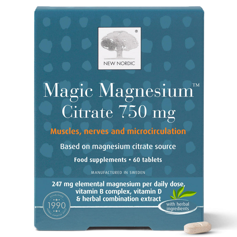 New Nordic Magnesium Citrate - 750 mg Extra Strength - Muscle & Sleep Support for Women & Men - Vitamin B Complex & Vitamin D - 60 Tablets Unflavoured 60 count (Pack of 1)