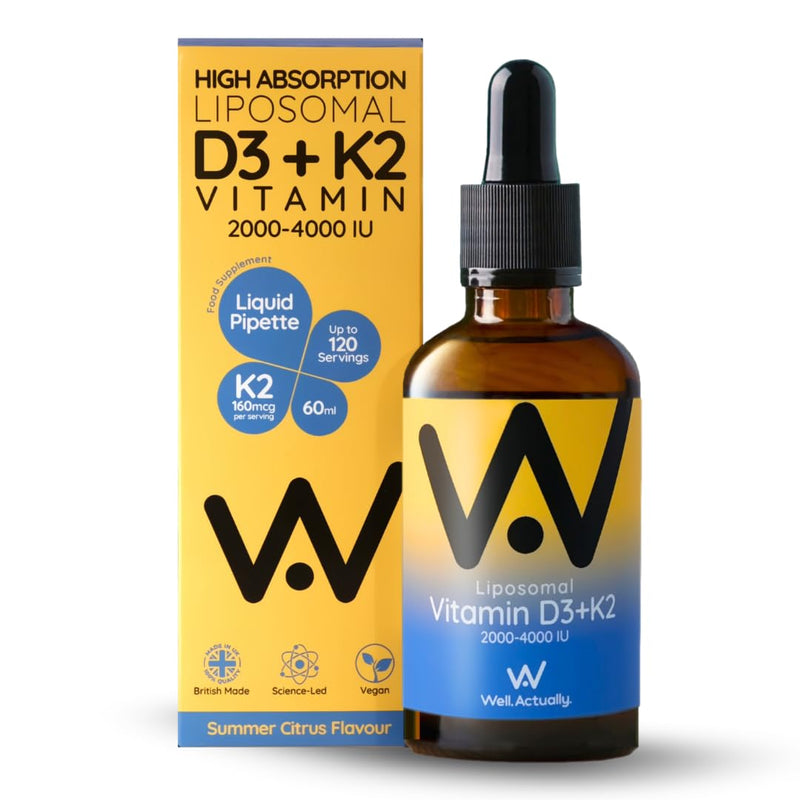 Liposomal Vitamin D3 4000 IU + K2 MK-7 160mcg Liquid Drops - High Strength Vegan VIT D3 K2 Supplement - Immune & Bone Support - 120 Servings | Summer Citrus