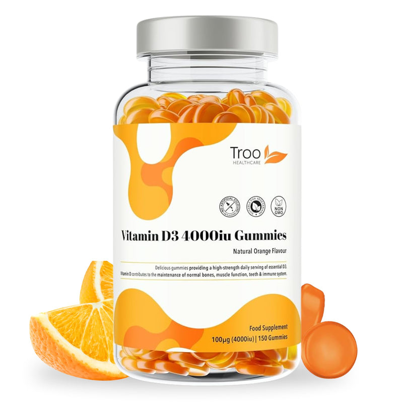Troo Health Care Vitamin D3 4000iu - 150 Natural Orange Flavour Chewable Gummies - Five Months Supply - Non GMO Tasty Gummy Supplement to Support Immune Function and Help Maintain Bones and Teeth 150 count (Pack of 1)