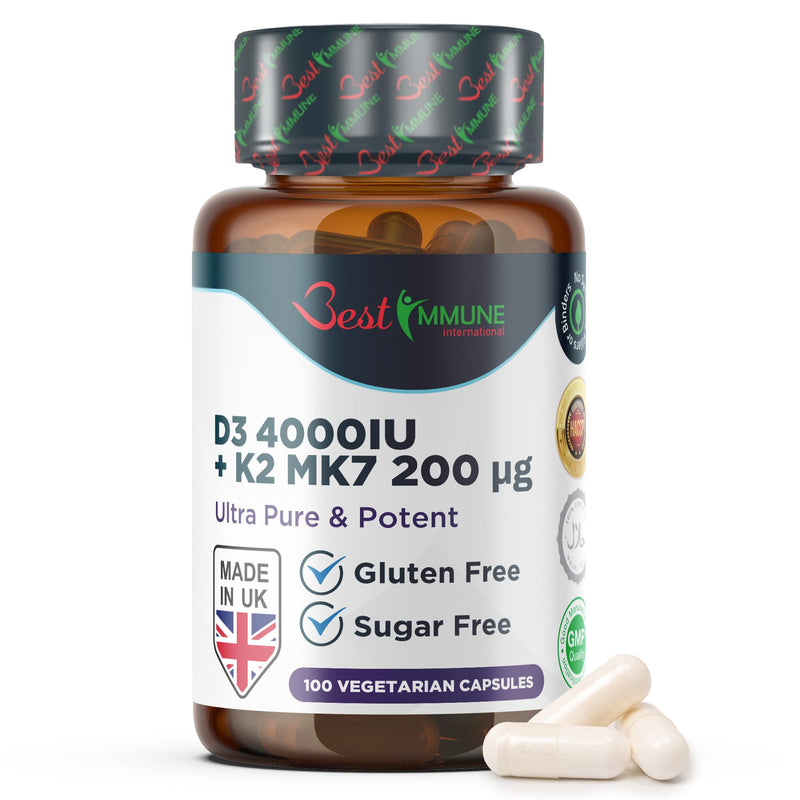 Best Immune Natural Vitamin D3 2000IU K2 MK7 100mcg Premium Quality 100 Capsules Immune Support Perfect Proportions Maximum Absorption