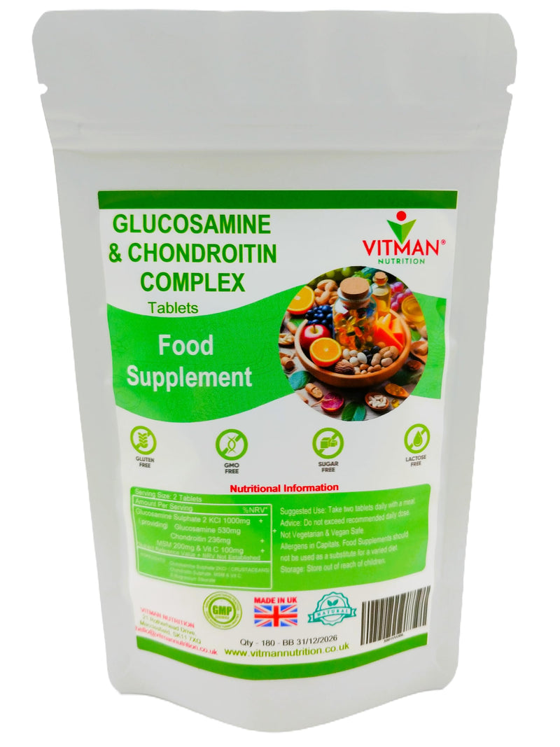Glucosamine & Chondroitin High Strength Complex - with MSM & Vitamin C - 180 Anti inflammatory Tablets - Joint & Bone Care Support - Pain Relief Tablets (180)