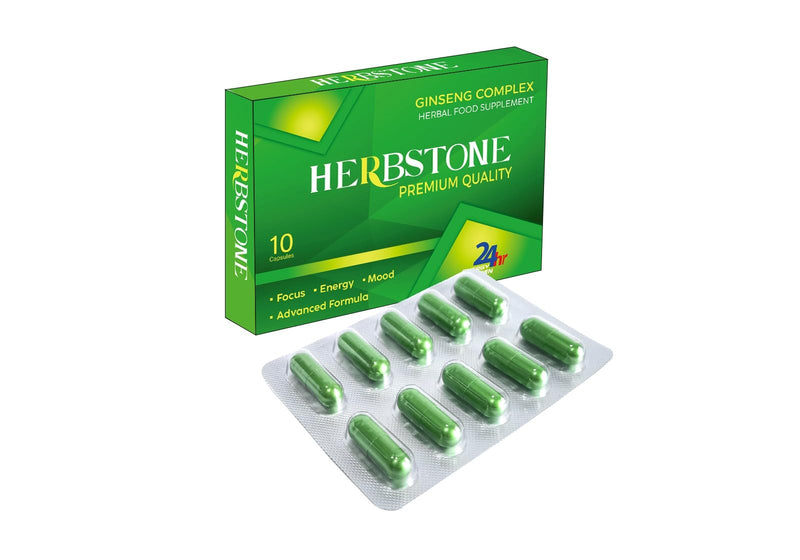 New! Super Extra-Strong HERBSTONE - Ginseng and Herbal Food Supplement for Men. The Most Effective Natural, Powerful and Fast Acting Food Supplement for Men! - (Pack of 10 Capsules)